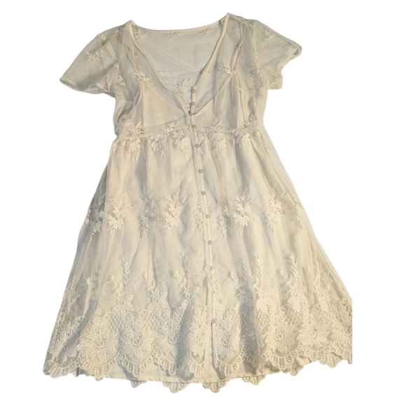 Abercrombie & Fitch Sheer Floral Lace over Ivory Slip Dress SZ XS Perfect Condit - Picture 8 of 10
